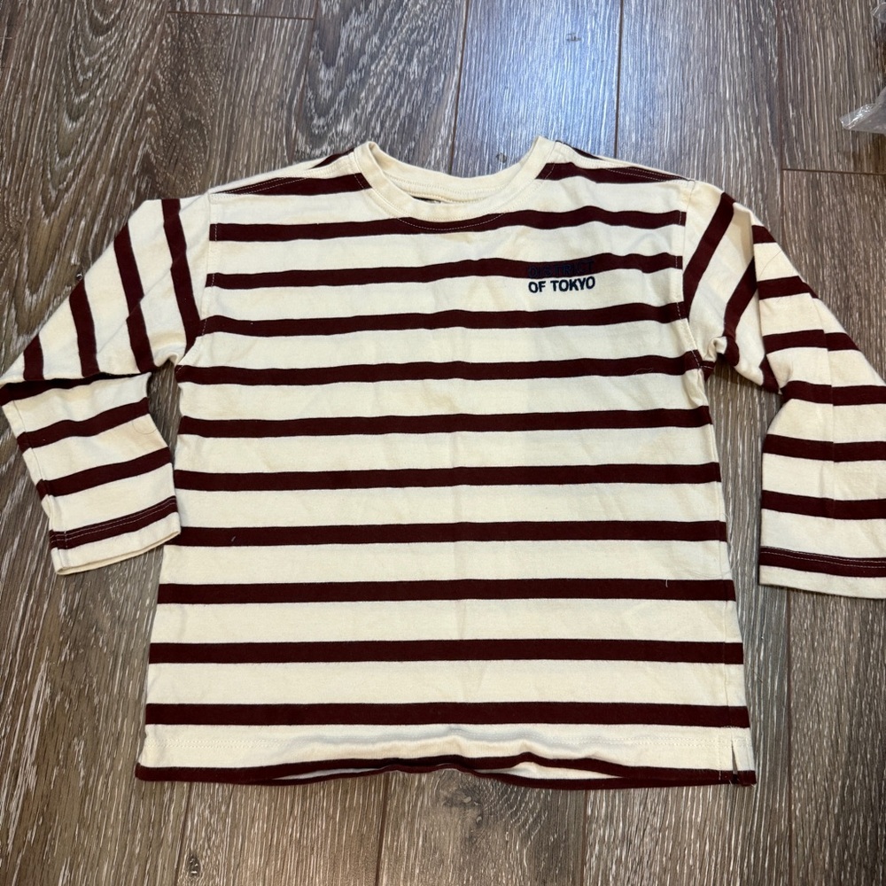 Zara Striped Kids Shirt - Cream and Maroon Size 5